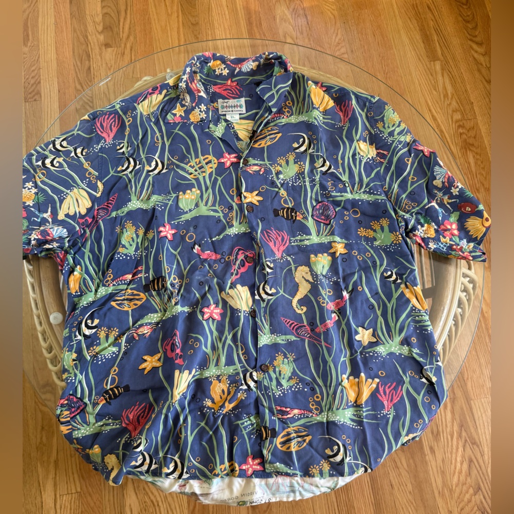Reyn Spooner Blue & Yellow Hawaiian Mens Shirt Vacation Summer Resort XL